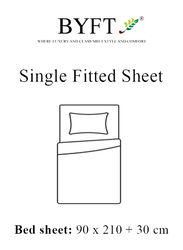 BYFT Tulip 100% Cotton Satin Stripe Fitted Bed Sheet, 300 Tc, 1cm, 90 x 210 + 30cm, Single, Cream