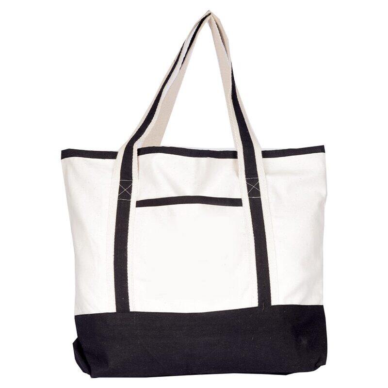 

BYFT Natural Cotton Canvas Tote Bag with Black Tape Handles