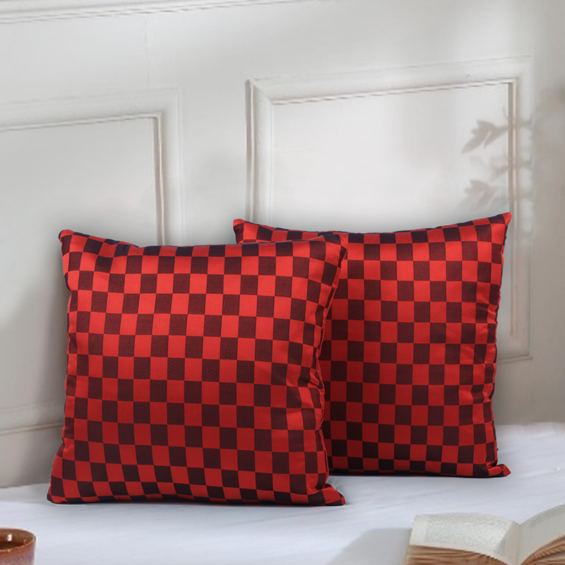 BYFT Checkered Red & Black 16 x 16 Inch Decorative Cushion & Cushion Cover Set of 2