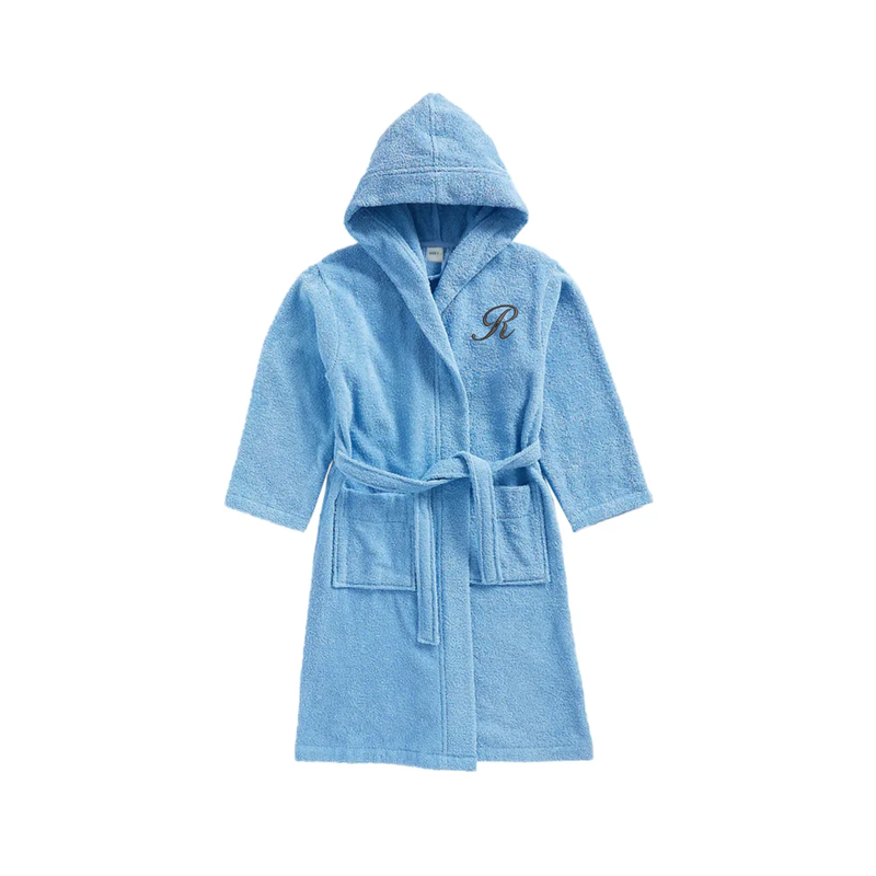 

Byft Daffodil Monogrammed Kids Bathrobe (125x133 Cm) 12 Year 400 Gsm Light Blue Hooded Terry Cotton Set of 01 - Letter "R