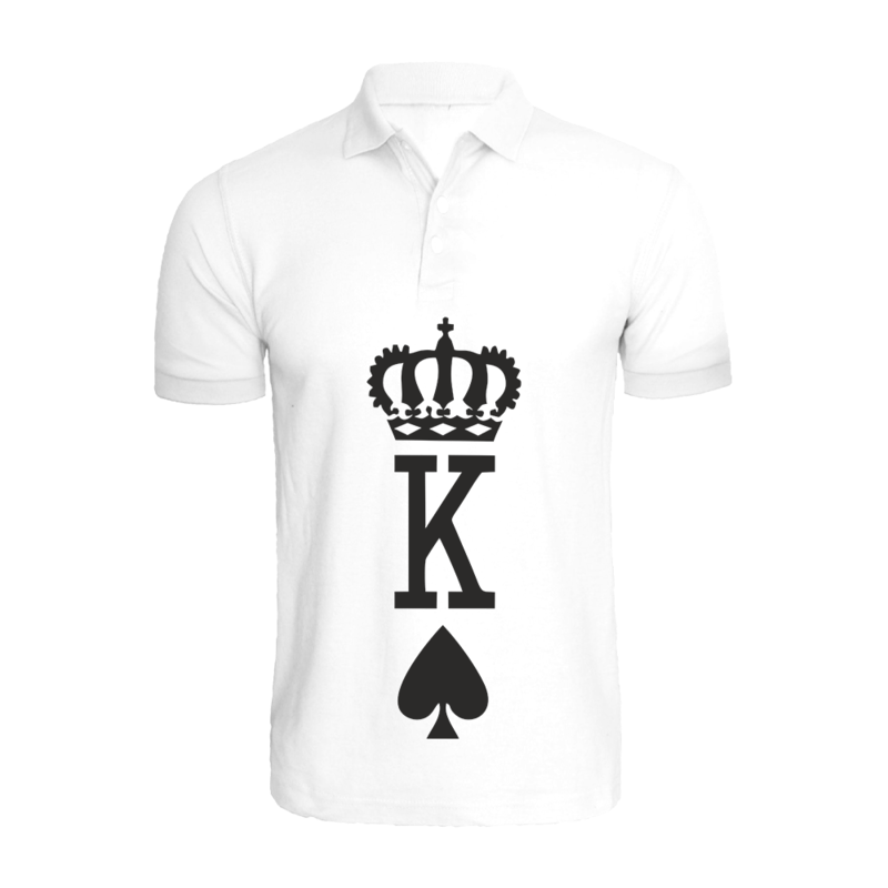 

BYFT (White) Printed Cotton T-shirt (Crown King Spades) Personalized Polo Neck T-shirt For Men (Large)-Set of 1 pc-220 GSM