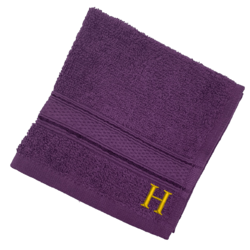 BYFT Daffodil (Purple) Monogrammed Face Towel (30 x 30 Cm-Set of 6) 100% Cotton, Absorbent and Quick dry, High Quality Bath Linen-500 Gsm Golden Thread Letter "H"