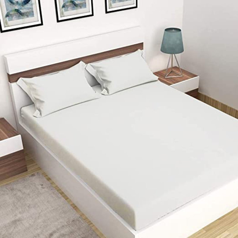 BYFT Tulip 100% Percale Cotton Fitted Bed Sheet, 180 Tc, 180 x 210 + 30cm, King, White