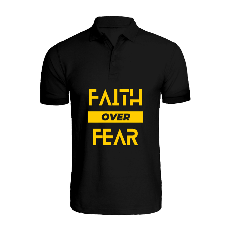 BYFT (Black) Ramadan Printed Tshirt (Faith Over Fear) Cotton (XXL) Unisex Polo Neck Tshirt -220 GSM