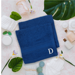 BYFT Daffodil (Royal Blue) Monogrammed Face Towel (30 x 30 Cm - Set of 6) 100% Cotton, Absorbent and Quick dry, High Quality Bath Linen- 500 Gsm White Thread Letter "D"