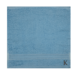 BYFT Daffodil (Light Blue) Monogrammed Face Towel (30 x 30 Cm-Set of 6) 100% Cotton, Absorbent and Quick dry, High Quality Bath Linen-500 Gsm Black Thread Letter "K"