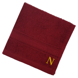 BYFT Daffodil (Burgundy) Monogrammed Face Towel (30 x 30 Cm-Set of 6) 100% Cotton, Absorbent and Quick dry, High Quality Bath Linen-500 Gsm Golden Thread Letter "N"
