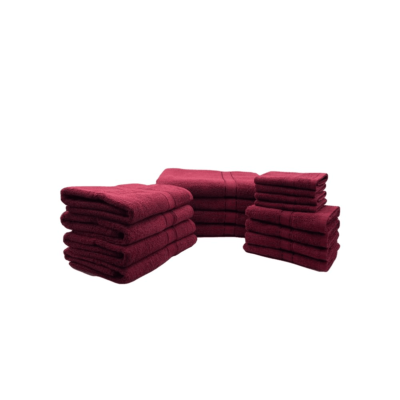 BYFT Daffodil (Burgundy) 100% Cotton Premium Bath Linen Set (4 Face, 4 Hand, 4 Adult Bath, & 4 Kids Bath Towels) Super Soft, Quick Dry, and Highly Absorbent Family Bath Linen Pack -Set of 16 Pcs