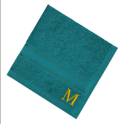 BYFT Daffodil (Turquoise Blue) Monogrammed Face Towel (30 x 30 Cm-Set of 6) 100% Cotton, Absorbent and Quick dry, High Quality Bath Linen-500 Gsm Golden Thread Letter "M"