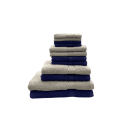 Daffodil(Light Grey & Navy Blue)100% Cotton Premium Bath Linen Set(4 Face,4 Hand,2 Adult & 2 Kids Bath Towels with 2 Adult & 2,8yr Kids Bathrobe)Super Soft,Quick Dry & Highly Absorbent Pack of 16Pc