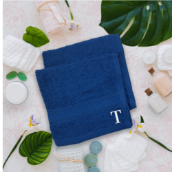 BYFT Daffodil (Royal Blue) Monogrammed Face Towel (30 x 30 Cm-Set of 6) 100% Cotton, Absorbent and Quick dry, High Quality Bath Linen-500 Gsm White Thread Letter "T"