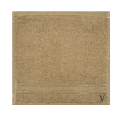 BYFT Daffodil (Light Beige) Monogrammed Face Towel (30 x 30 Cm-Set of 6) 100% Cotton, Absorbent and Quick dry, High Quality Bath Linen-500 Gsm Black Thread Letter "V"