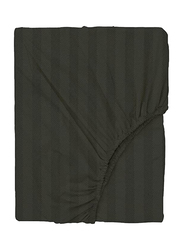 BYFT Tulip 100% Cotton Satin Stripe Fitted Bed Sheet, 300 Tc, 1cm, 90 x 210 + 30cm, Single, Charcoal