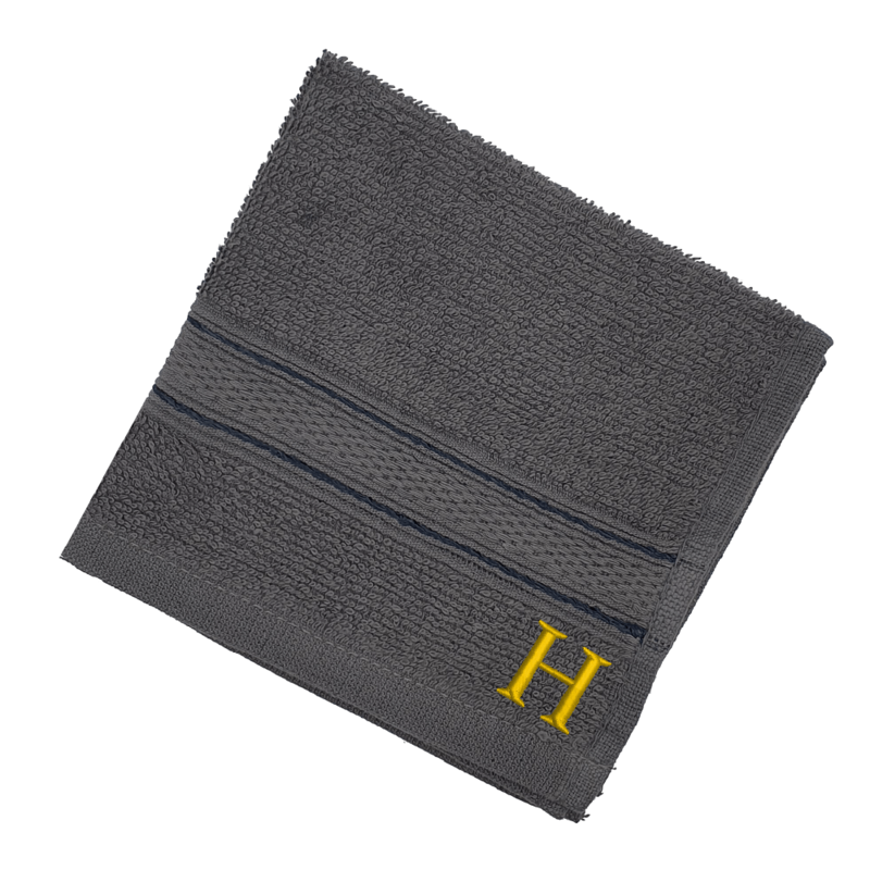 BYFT Daffodil (Dark Grey) Monogrammed Face Towel (30 x 30 Cm-Set of 6) 100% Cotton, Absorbent and Quick dry, High Quality Bath Linen-500 Gsm Golden Thread Letter "H"