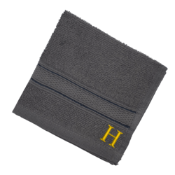 BYFT Daffodil (Dark Grey) Monogrammed Face Towel (30 x 30 Cm-Set of 6) 100% Cotton, Absorbent and Quick dry, High Quality Bath Linen-500 Gsm Golden Thread Letter "H"