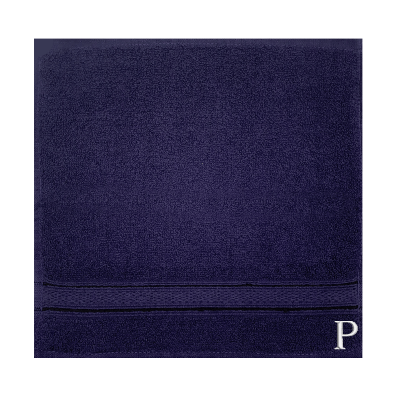 BYFT Daffodil (Navy Blue) Monogrammed Face Towel (30 x 30 Cm-Set of 6) 100% Cotton, Absorbent and Quick dry, High Quality Bath Linen-500 Gsm White Thread Letter "P"