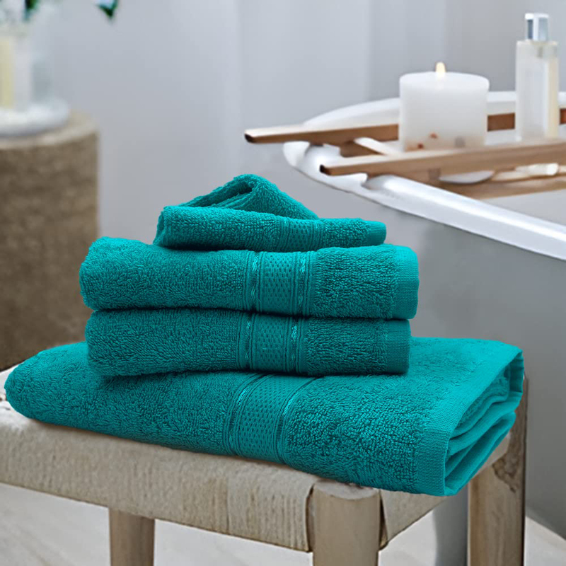 BYFT 6-Piece Daffodil 100% Cotton Bath Towel, 70 x 140cm, Turquoise Blue