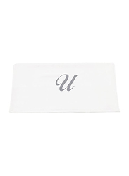 BYFT 100% Cotton Embroidered Letter U Hand Towel, 50 x 80cm, White/Silver