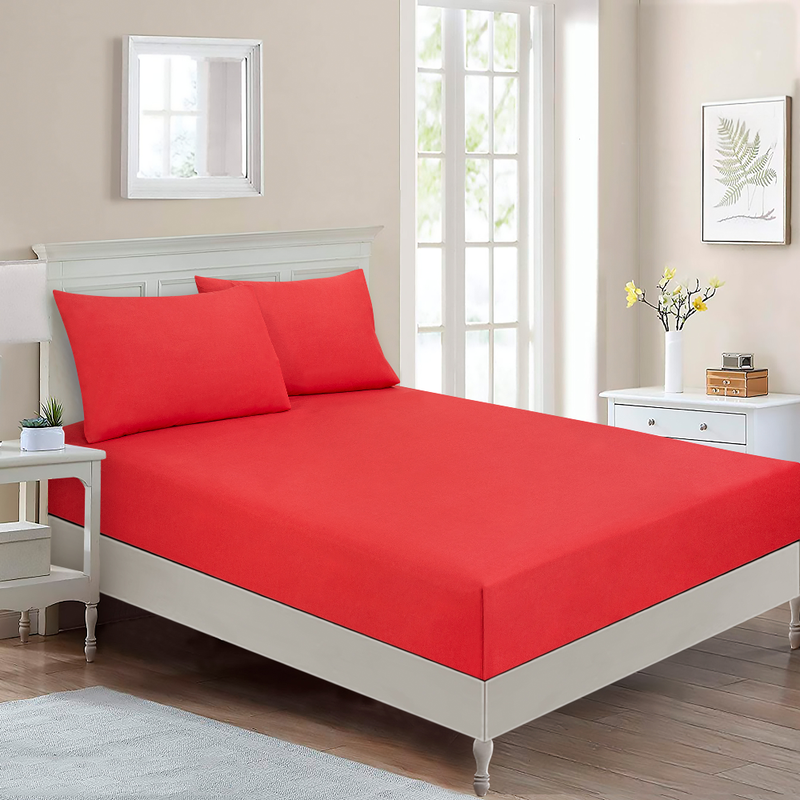 

BYFT Home Design Queen Fitted Sheet 160 x 200 Cm 2 Pillow Cover 50 x 80 Cm All Around Elastic Rouge Gendre 100% Cotton Set of 3