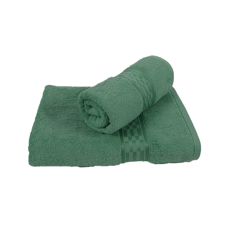 BYFT Home Ultra (Green) Hand Towel (50 x 90 Cm) & Bath Towel (70 x 140 Cm) 100% Cotton Highly Absorbent, High Quality Bath linen with Checkered Dobby 550 Gsm Set of 2