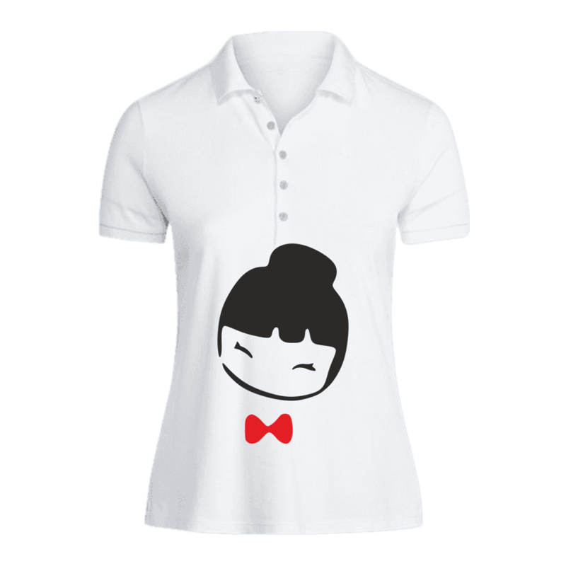 

BYFT (White) Printed Cotton T-shirt (Chinese Doll) Personalized Polo Neck T-shirt For Women (Large)-Set of 1 pc-220 GSM