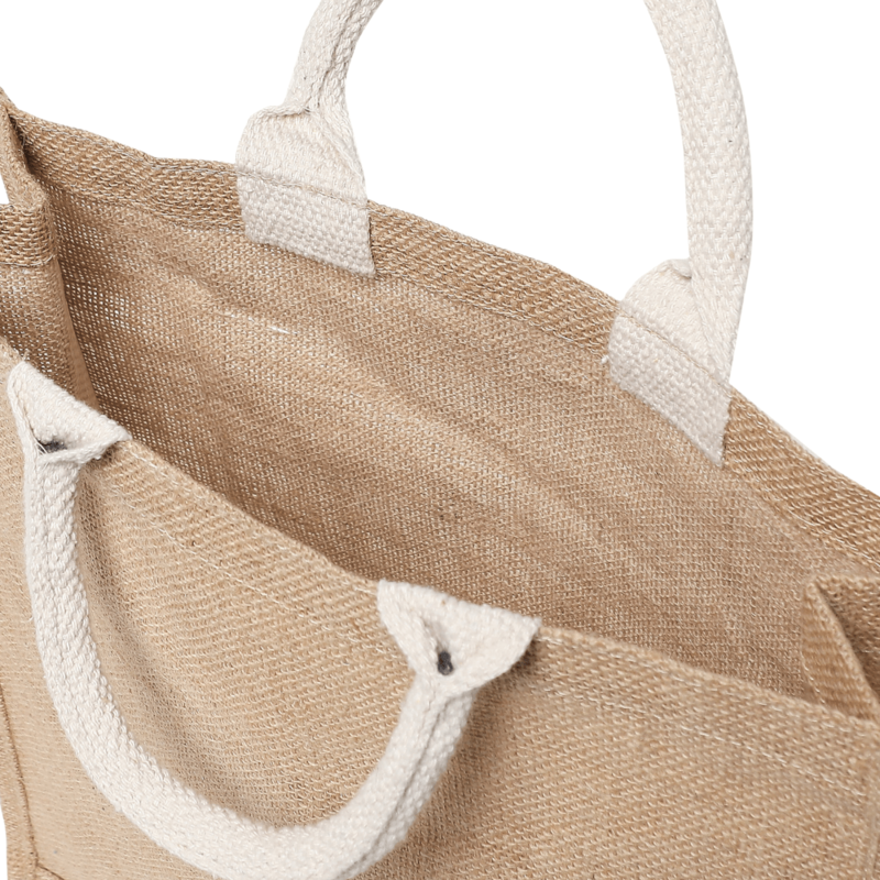 BYFT Laminated Jute Tote Bags with Gusset (Natural) Reusable Eco Friendly Shopping Bag (33.02 x 10.16 x 33.02 Cm) Set of 24 Pcs