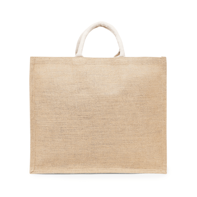 BYFT Laminated Jute Tote Bags with Gusset (Natural) Reusable Eco Friendly Shopping Bag (43.18 x 15.24 x 36.83 Cm) Set of 12 Pcs