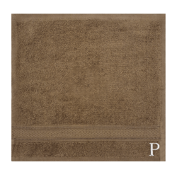 BYFT Daffodil (Dark Beige) Monogrammed Face Towel (30 x 30 Cm-Set of 6) 100% Cotton, Absorbent and Quick dry, High Quality Bath Linen-500 Gsm White Thread Letter "P"