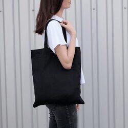 BYFT Black Cotton Flat Tote Bag (Plain)