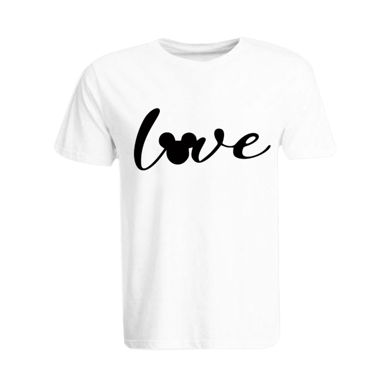 BYFT (White) Printed Cotton T-shirt (Mickey Love) Personalized Round Neck T-shirt For Men (2XL)-Set of 1 pc-190 GSM