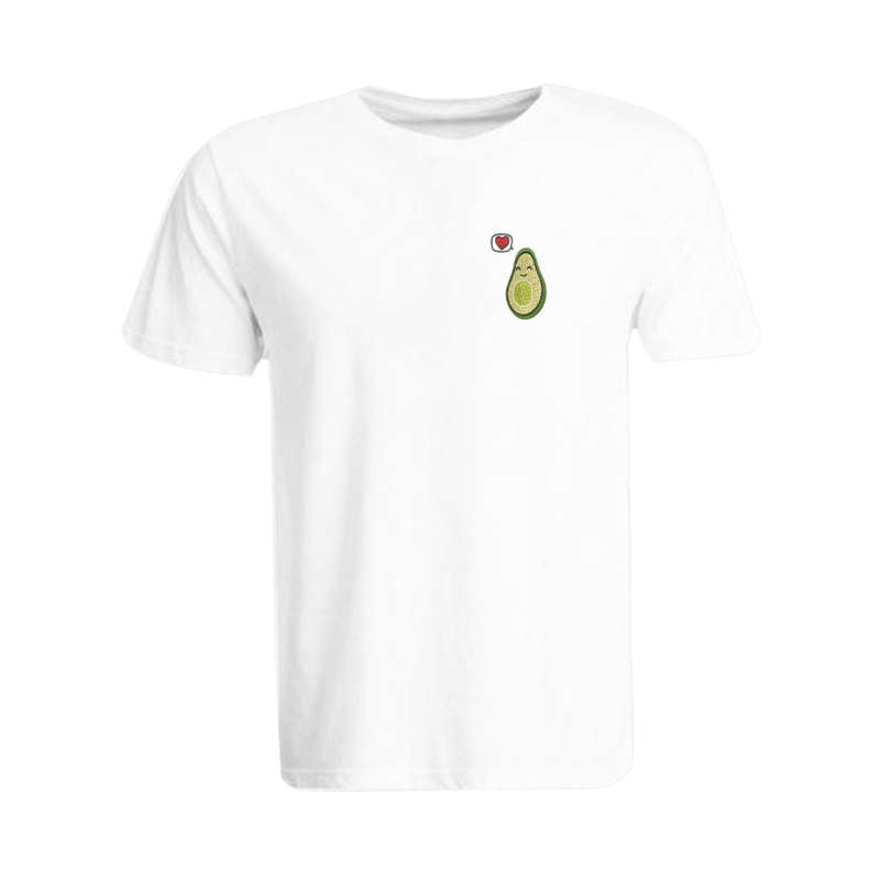 BYFT (White) Embroidered Cotton T-shirt (Avocado ) Personalized Round Neck T-shirt For Women (Large)-Set of 1 pc-190 GSM