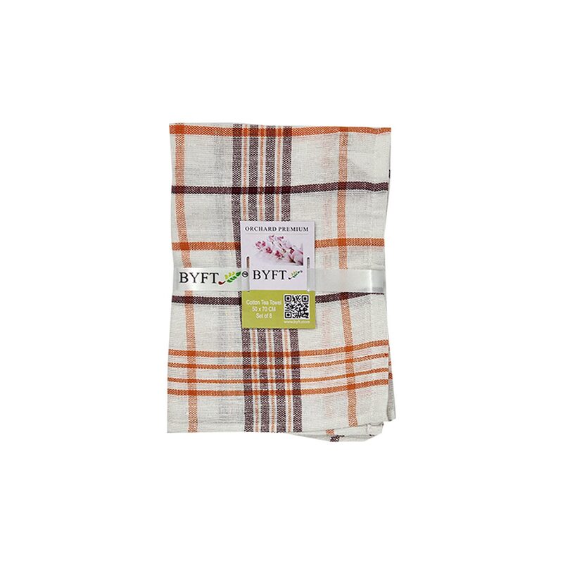 BYFT Orchard Green & Orange Multi Checks (50 x 70 Cm)  Tea Towel-Set of 6