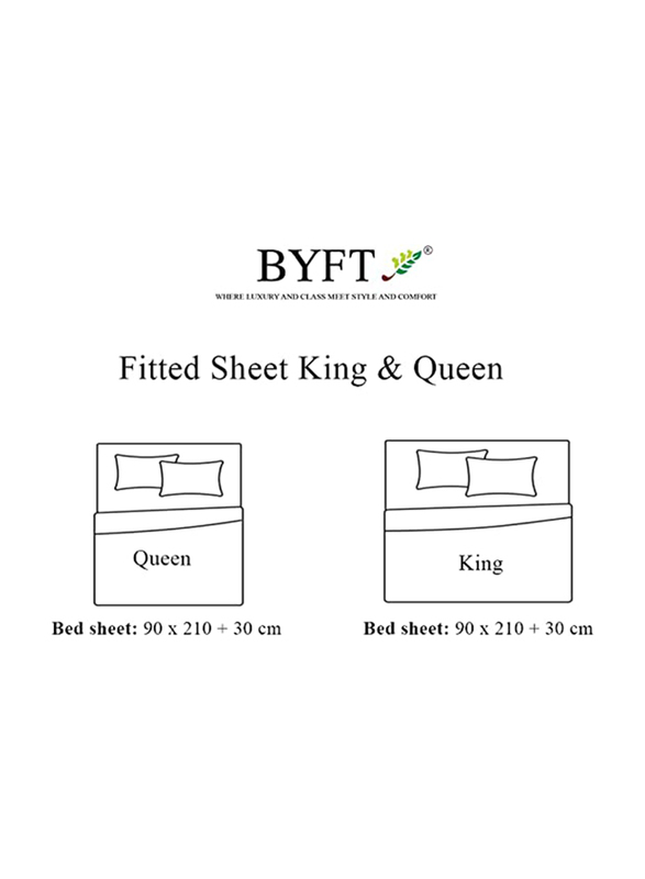 BYFT Tulip 100% Percale Cotton Fitted Bed Sheet, 180 Tc, 160 x 210 + 30cm, Queen, Cream