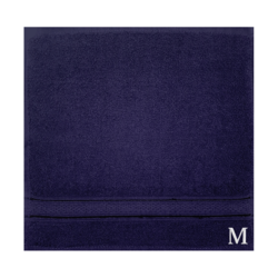 BYFT Daffodil (Navy Blue) Monogrammed Face Towel (30 x 30 Cm-Set of 6) 100% Cotton, Absorbent and Quick dry, High Quality Bath Linen-500 Gsm White Thread Letter "M"