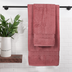 BYFT Home Ultra (Burgundy) Hand Towel (50 x 90 Cm) & Bath Towel (70 x 140 Cm) 100% Cotton Highly Absorbent, High Quality Bath linen with Checkered Dobby 550 Gsm Set of 2