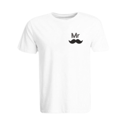 BYFT (White) Embroidered Cotton T-shirt (Mr. Moustache) Personalized Round Neck T-shirt For Men (Small)-Set of 1 pc-190 GSM