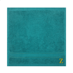 BYFT Daffodil (Turquoise Blue) Monogrammed Face Towel (30 x 30 Cm-Set of 6) 100% Cotton, Absorbent and Quick dry, High Quality Bath Linen-500 Gsm Golden Thread Letter "Z"