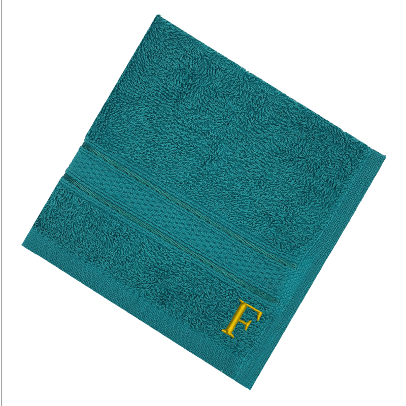 BYFT Daffodil (Turquoise Blue) Monogrammed Face Towel (30 x 30 Cm-Set of 6) 100% Cotton, Absorbent and Quick dry, High Quality Bath Linen-500 Gsm Golden Thread Letter "F"