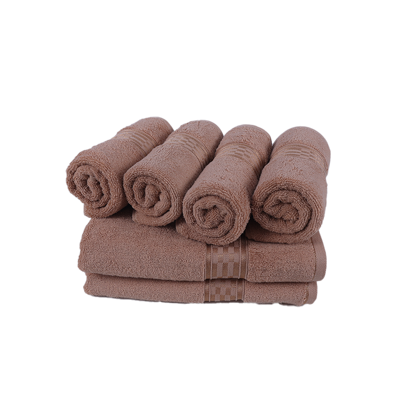 BYFT Home Ultra (Beige) 4 Hand Towel (50 x 90 Cm) & 2 Bath Towel (70 x 140 Cm) 100% Cotton Highly Absorbent, High Quality Bath linen with Checkered Dobby 550 Gsm Set of 6