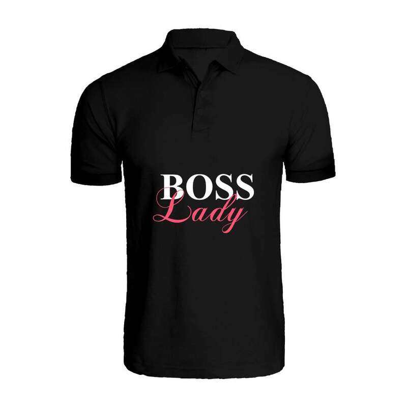 BYFT (Black) Printed Cotton T-shirt (Boss Lady) Personalized Polo Neck T-shirt For Women (Small)-Set of 1 pc-220 GSM