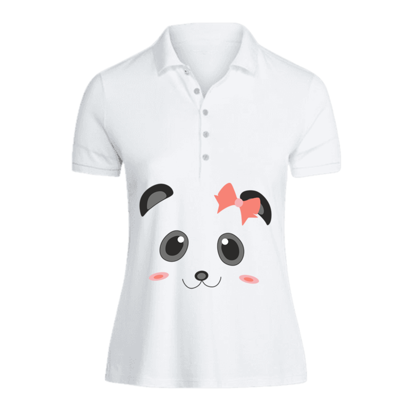 BYFT (White) Printed Cotton T-shirt (Ms. Panda) Personalized Polo Neck T-shirt For Women (Large)-Set of 1 pc-220 GSM