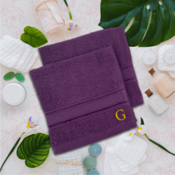 BYFT Daffodil (Purple) Monogrammed Face Towel (30 x 30 Cm-Set of 6) 100% Cotton, Absorbent and Quick dry, High Quality Bath Linen-500 Gsm Golden Thread Letter "G"