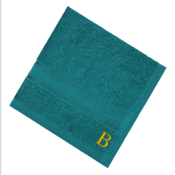 BYFT Daffodil (Turquoise Blue) Monogrammed Face Towel (30 x 30 Cm - Set of 6) 100% Cotton, Absorbent and Quick dry, High Quality Bath Linen- 500 Gsm Golden Thread Letter "A"