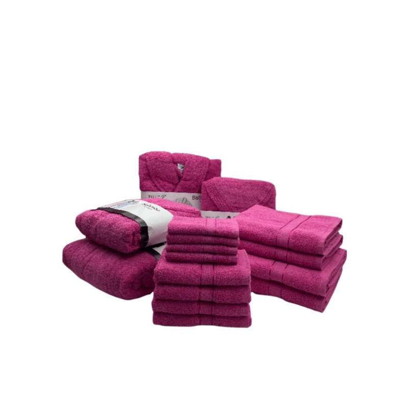 Daffodil(Fuchsia Pink)100% Cotton Premium Bath Linen Set(4 Face,4 Hand,2 Adult & 2 Kids Bath Towels with 2 Adult & 2,8yr Kids Bathrobe)Super Soft,Quick Dry & Highly Absorbent Family Pack of 16Pc