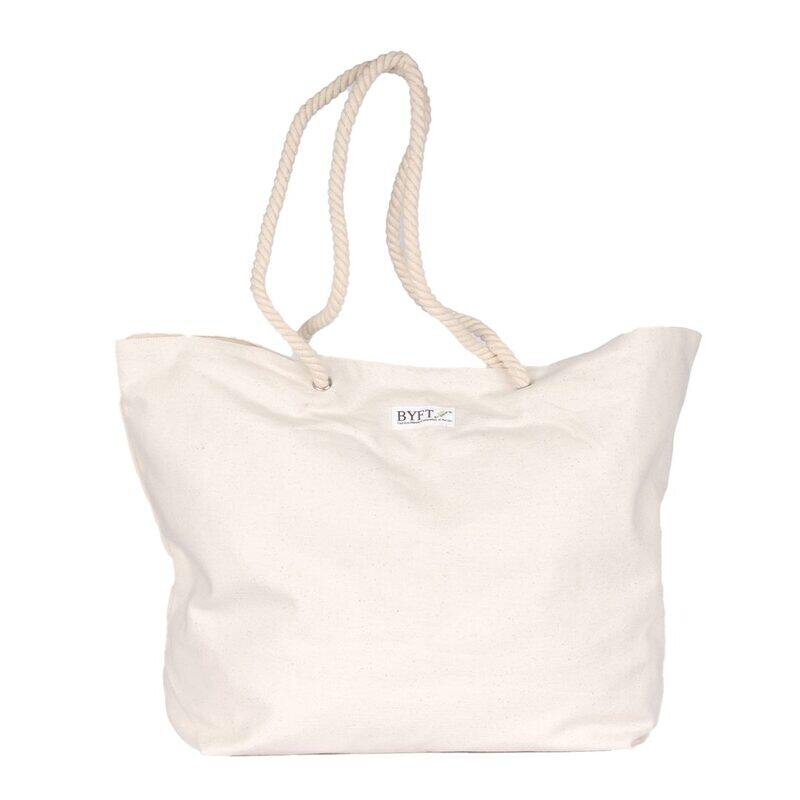 BYFT Natural Cotton Canvas Tote Bag with String Handle