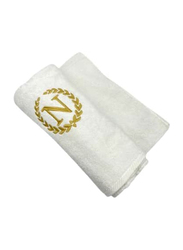 BYFT 2-Piece 100% Cotton Embroidered Letter N Bath & Hand Towel Set, White/Gold