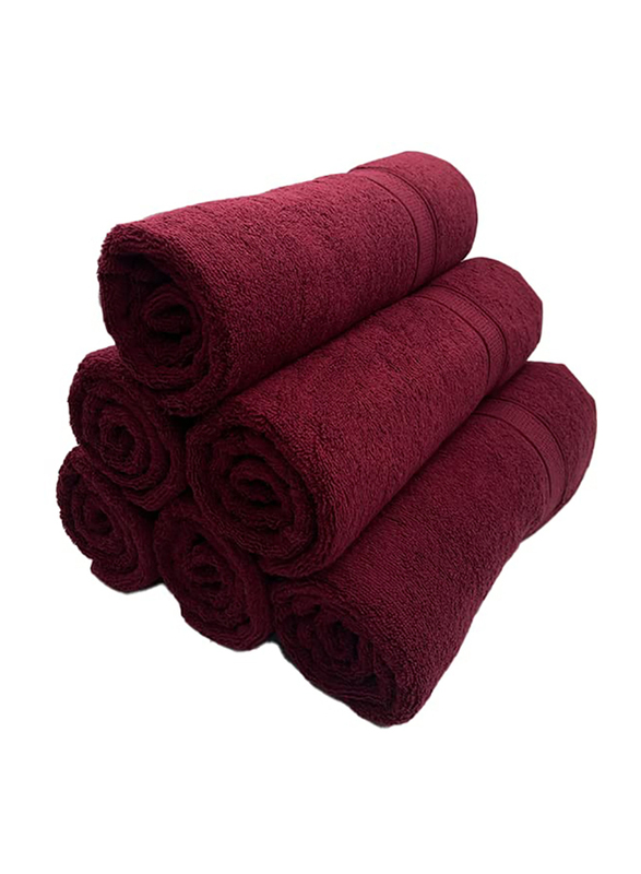 BYFT 6-Piece Daffodil 100% Cotton Bath Towel, 70 x 140cm, Burgundy