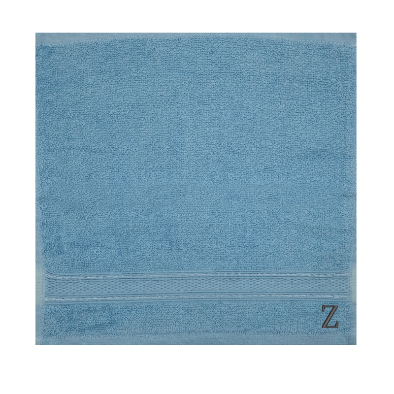 BYFT Daffodil (Light Blue) Monogrammed Face Towel (30 x 30 Cm-Set of 6) 100% Cotton, Absorbent and Quick dry, High Quality Bath Linen-500 Gsm Black Thread Letter "Z"