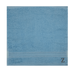 BYFT Daffodil (Light Blue) Monogrammed Face Towel (30 x 30 Cm-Set of 6) 100% Cotton, Absorbent and Quick dry, High Quality Bath Linen-500 Gsm Black Thread Letter "Z"
