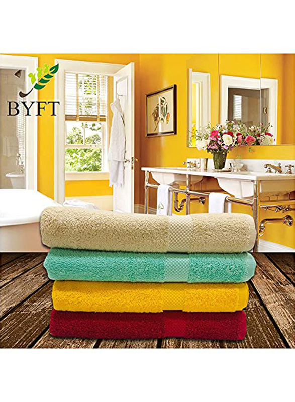 BYFT Gardenia 100% Cotton Bath Towel Set, 4 Piece, Assorted Colours